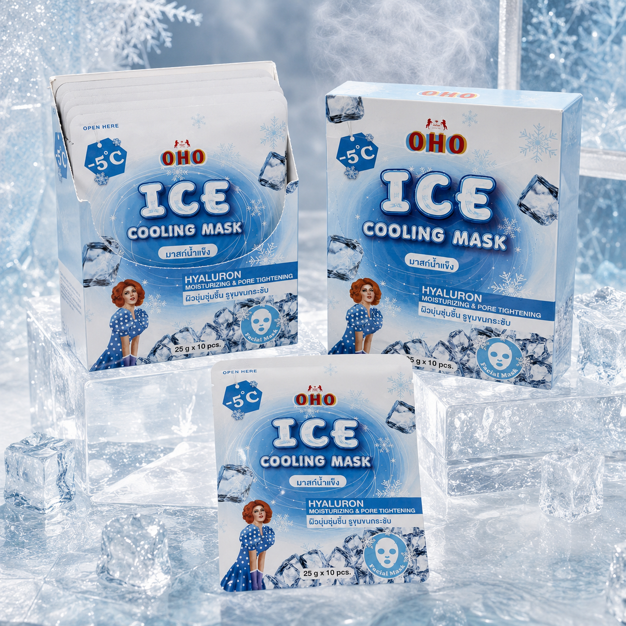 OHO Hyaluron Ice Cooling Moisturising Facial Masks