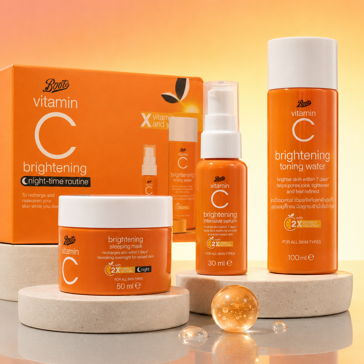 Boots Vitamin C Brightening Night-Time Skincare Gift Set – 3 Pieces