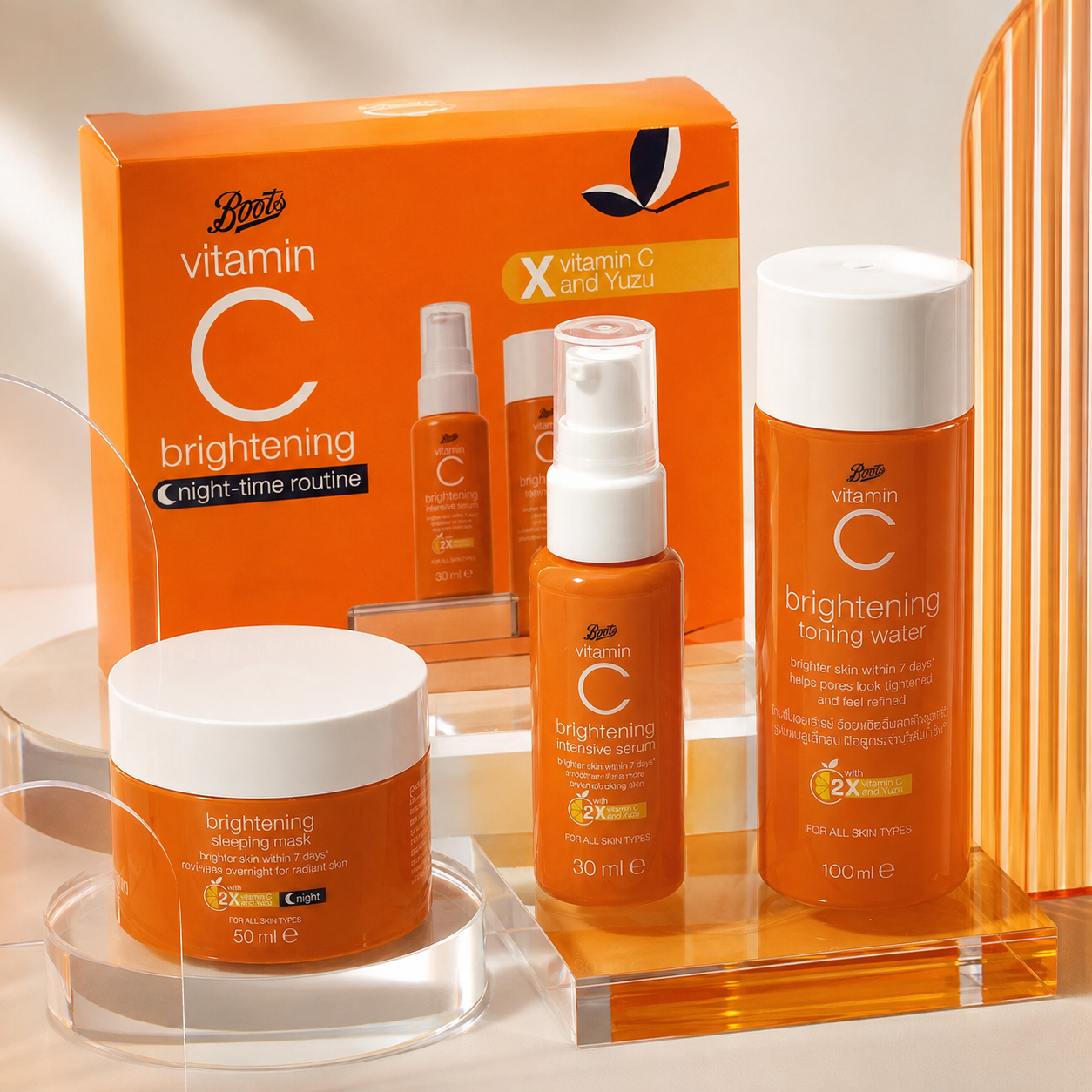 Boots Vitamin C Brightening Night-Time Skincare Gift Set – 3 Pieces